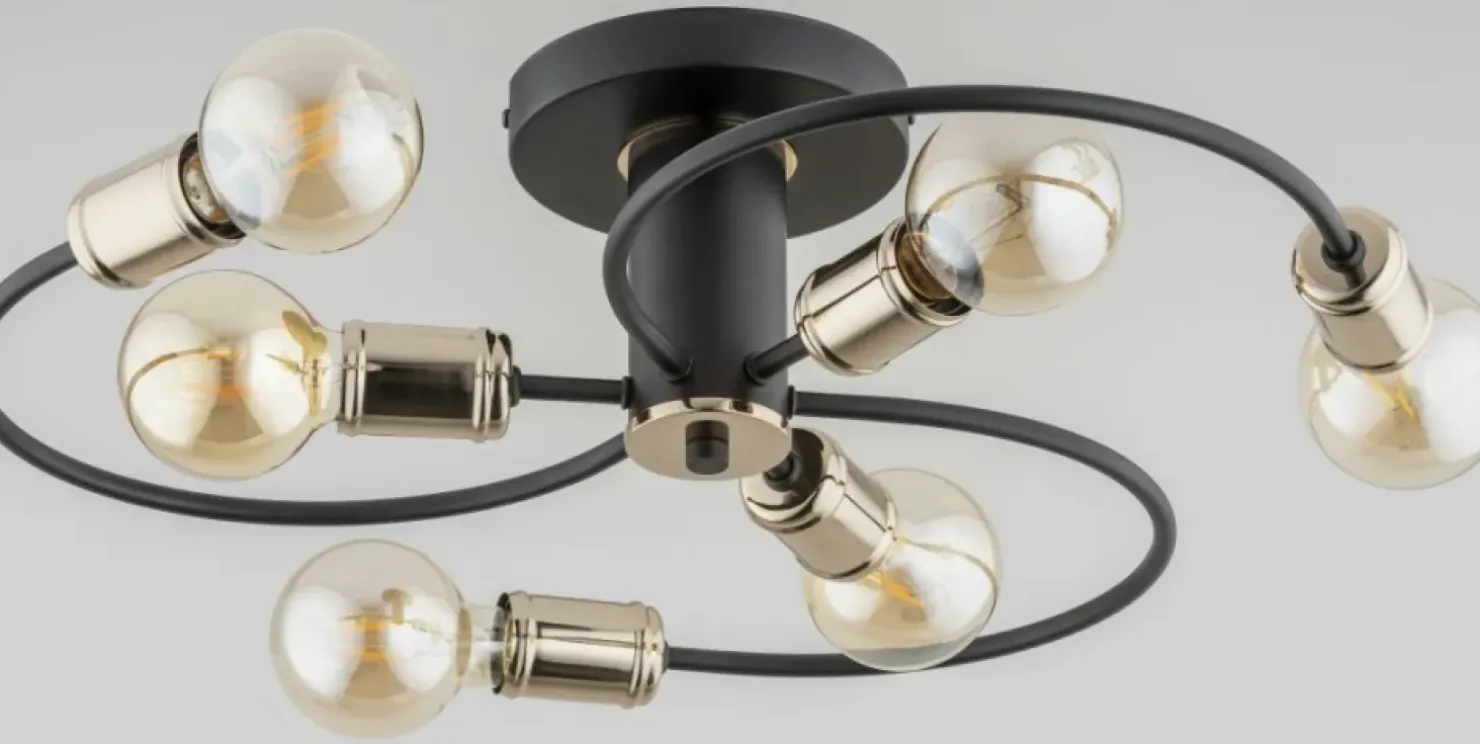 Shop Sklep Kaja Czarno-złota lampa sufitowa z odkrytymi żarówkami AL 28426 | Kaja