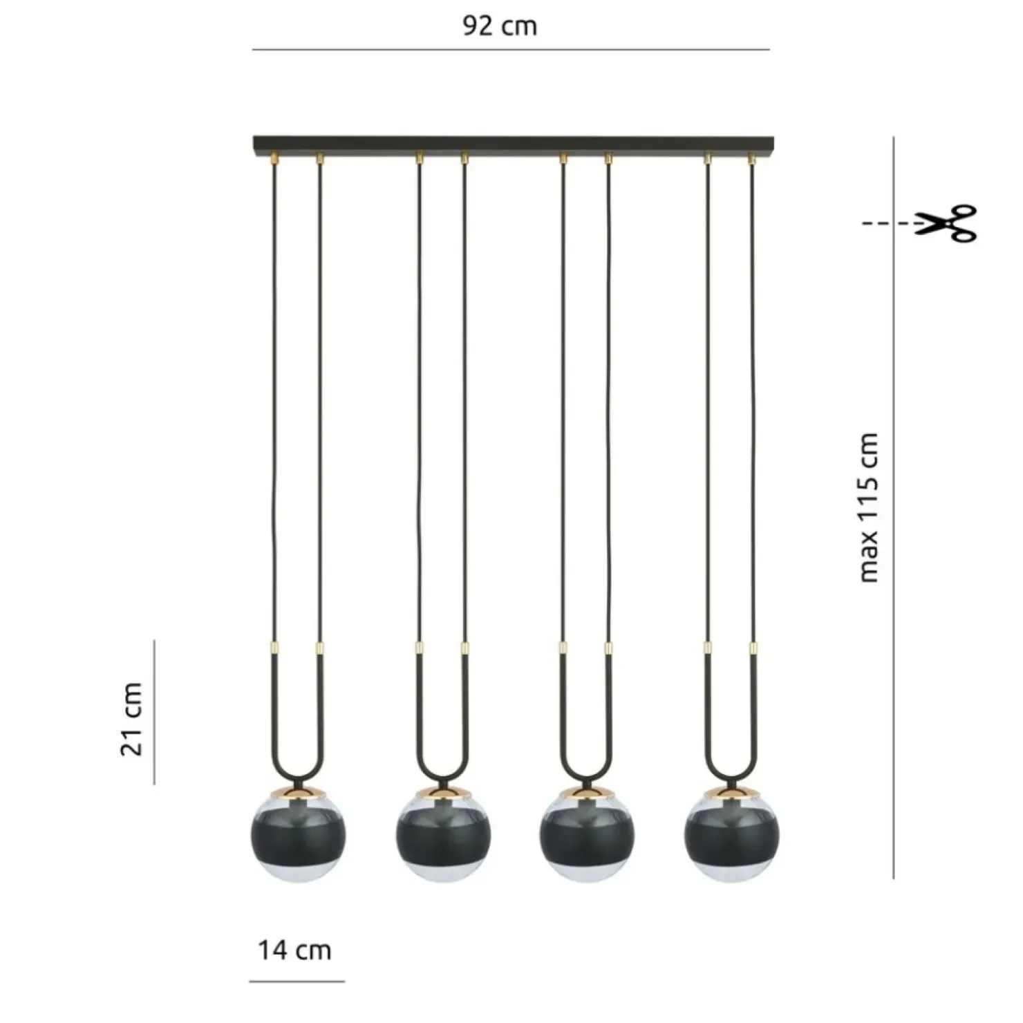 Sale Sklep Kaja Czarno-złota lampa wisząca, regulowane zwisy 1113/4 GLAM | Kaja