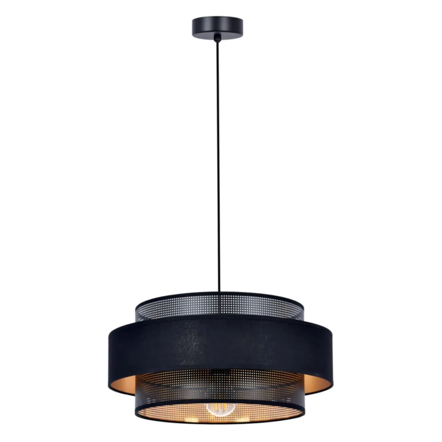 Czarno-złota lampa wisząca z gustownym abażurem K-5281 z serii AMOS*Sklep Kaja Hot