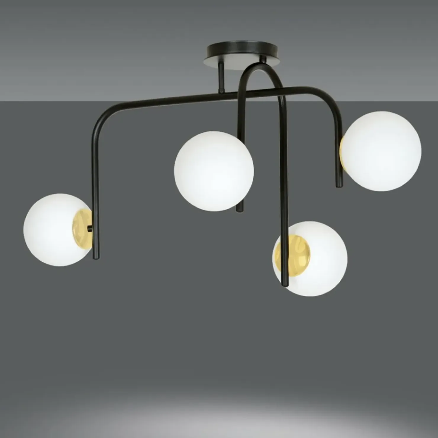 Shop Sklep Kaja Czarno-złota lampa z okrągłymi kloszami 1032/4B RAGNAR | Kaja