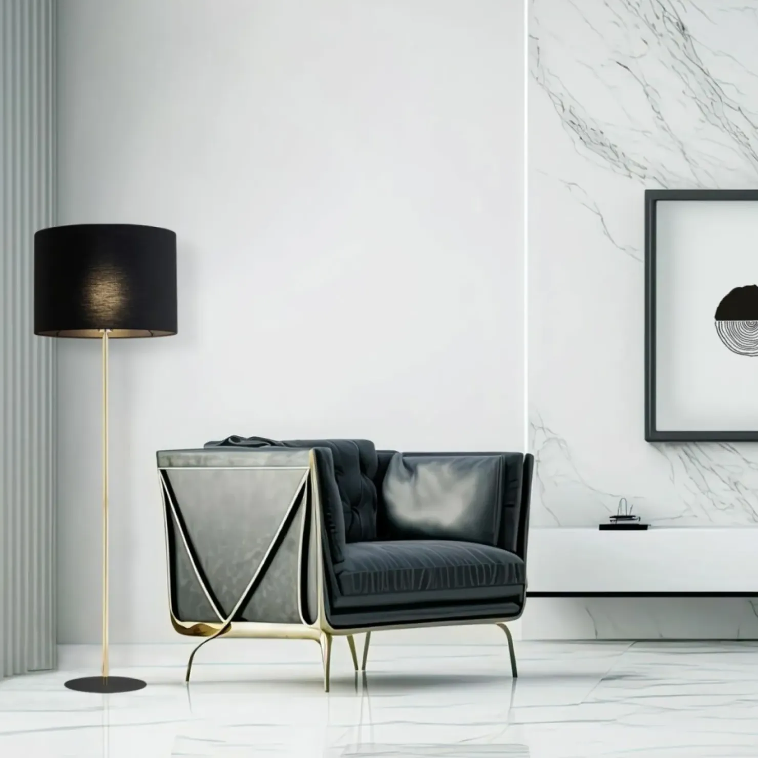 Czarno-złota, prosta lampa stojąca TK 16029 UMBERTO BLACK GOLD | Kaja*Sklep Kaja Store