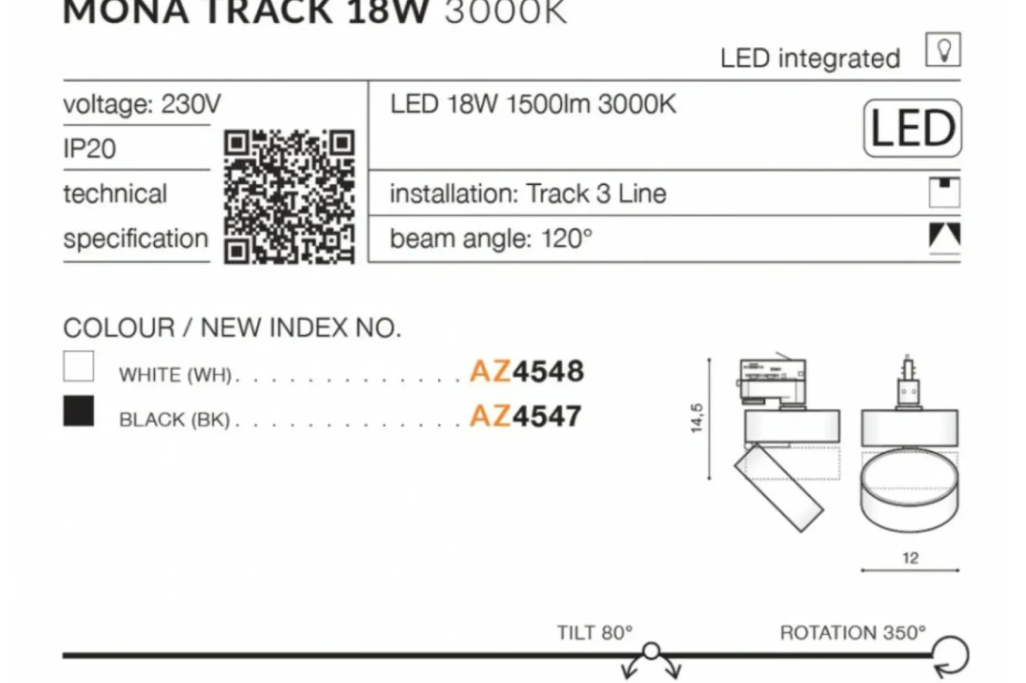 spot LED do szyny 3-fazowej natynkowej AZ4547 MONA | Kaja*Sklep Kaja Flash Sale
