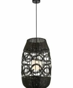 Discount Sklep Kaja Czarny zwis z plecionym, rattanowym abażurem ML0355 ARONA | Kaja