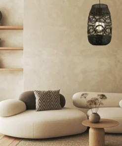 Discount Sklep Kaja Czarny zwis z plecionym, rattanowym abażurem ML0355 ARONA | Kaja