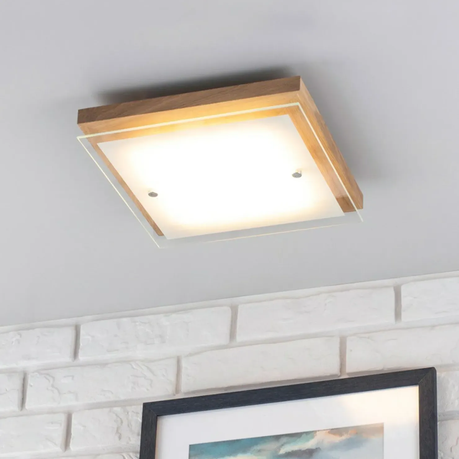 Dębowa lampa sufitowa, retro plafon LED 4022974 FINN | Kaja*Sklep Kaja Cheap