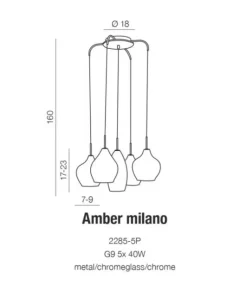 Shop Sklep Kaja Dekoracyjna lampa wisząca do salonu G9 AZ3076 AMBER | Kaja Oświetlenie chrom