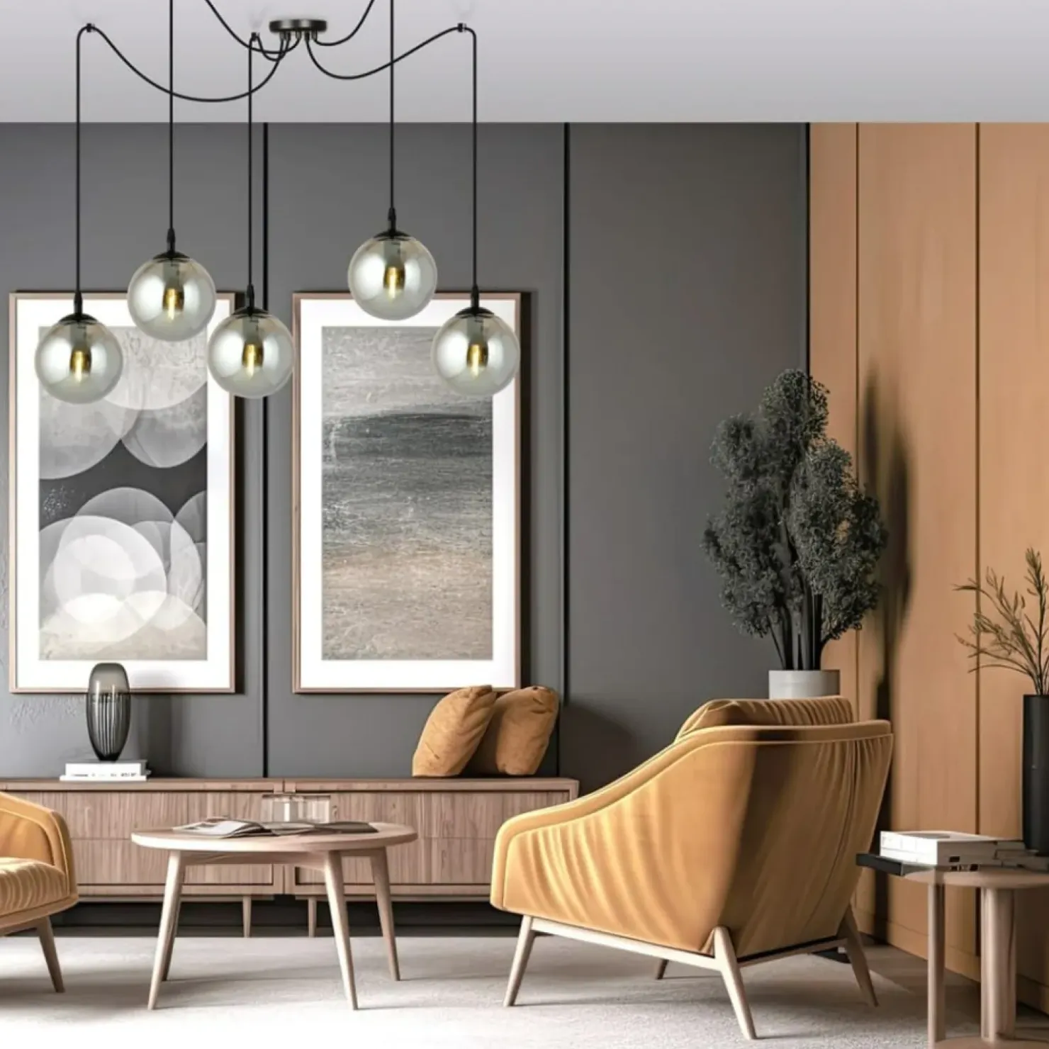 Discount Sklep Kaja Dekoracyjna lampa wisząca z grafitowymi kloszami 937/5 | Kaja