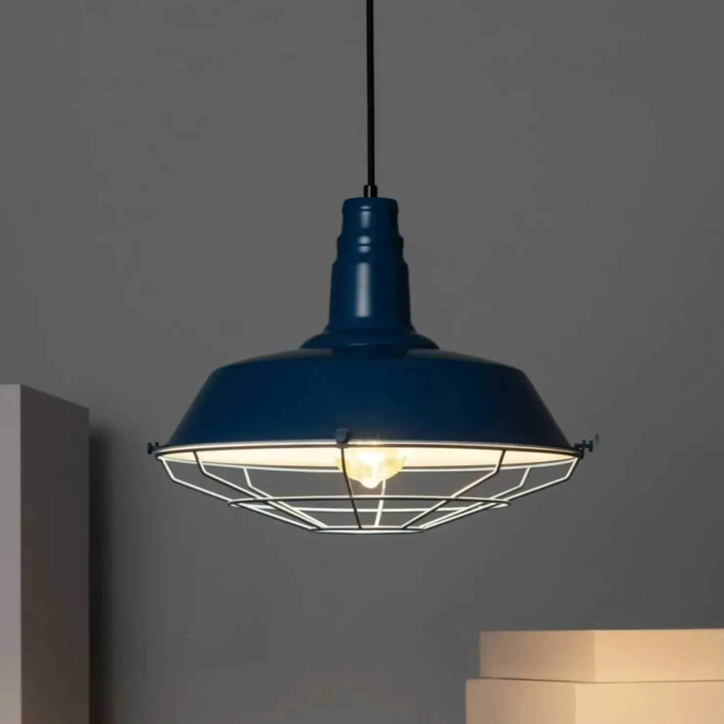 New Sklep Kaja Dekoracyjna, niebieska lampa wisząca ABR-RRP-N-E27 RETRO | Kaja niebieski