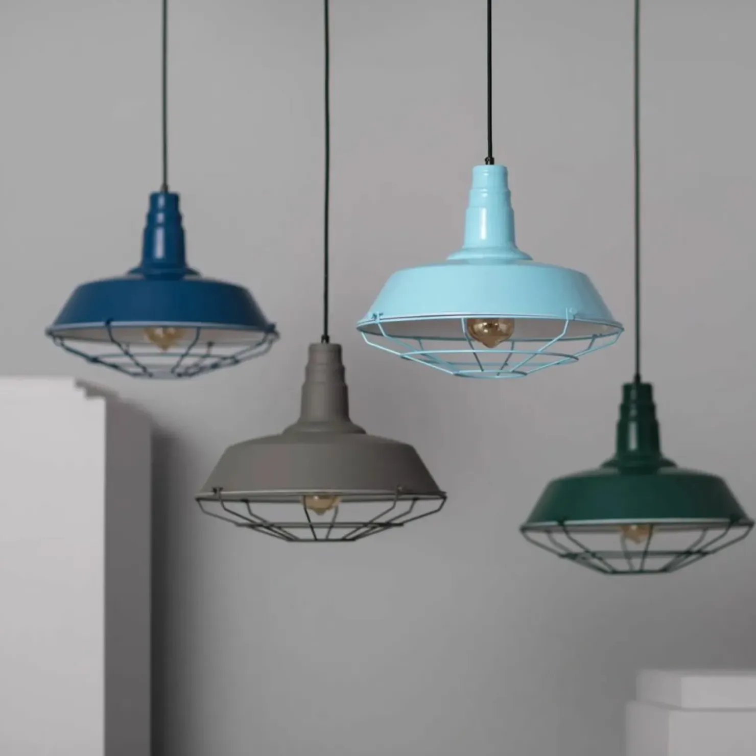 New Sklep Kaja Dekoracyjna, niebieska lampa wisząca ABR-RRP-N-E27 RETRO | Kaja niebieski