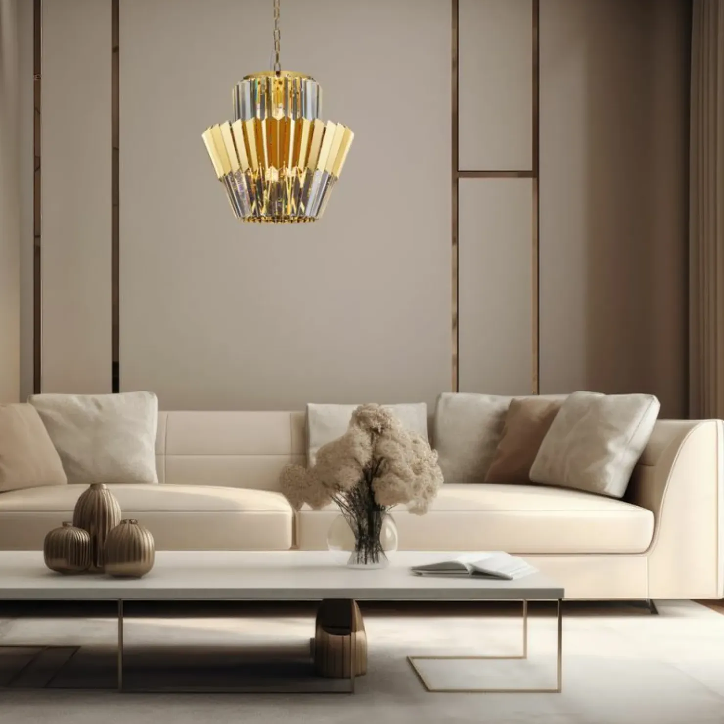 Fashion Sklep Kaja Dekoracyjna, złota lampa wisząca do salonu ML0413 DONNA | Kaja