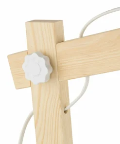 Designerska, biała lampka biurkowa z drewnem TK 5347 z serii OSLO*Sklep Kaja Store