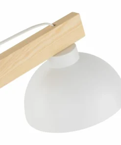 Designerska, biała lampka biurkowa z drewnem TK 5347 z serii OSLO*Sklep Kaja Store