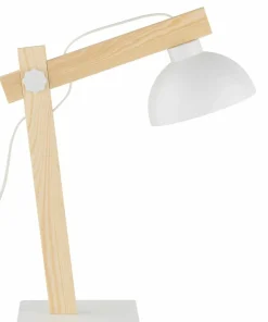 Designerska, biała lampka biurkowa z drewnem TK 5347 z serii OSLO*Sklep Kaja Store