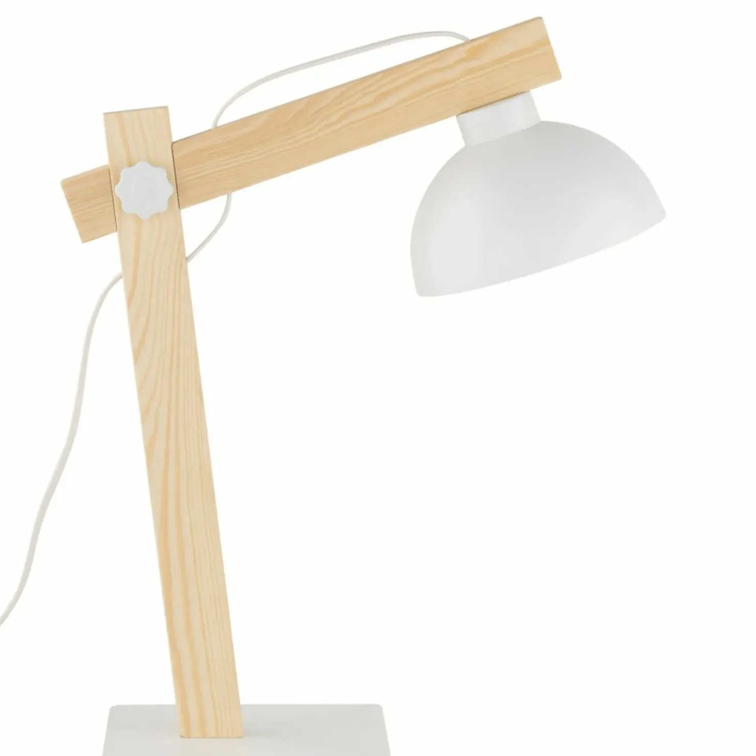 Designerska, biała lampka biurkowa z drewnem TK 5347 z serii OSLO*Sklep Kaja Store