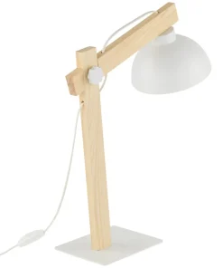 Designerska, biała lampka biurkowa z drewnem TK 5347 z serii OSLO*Sklep Kaja Store