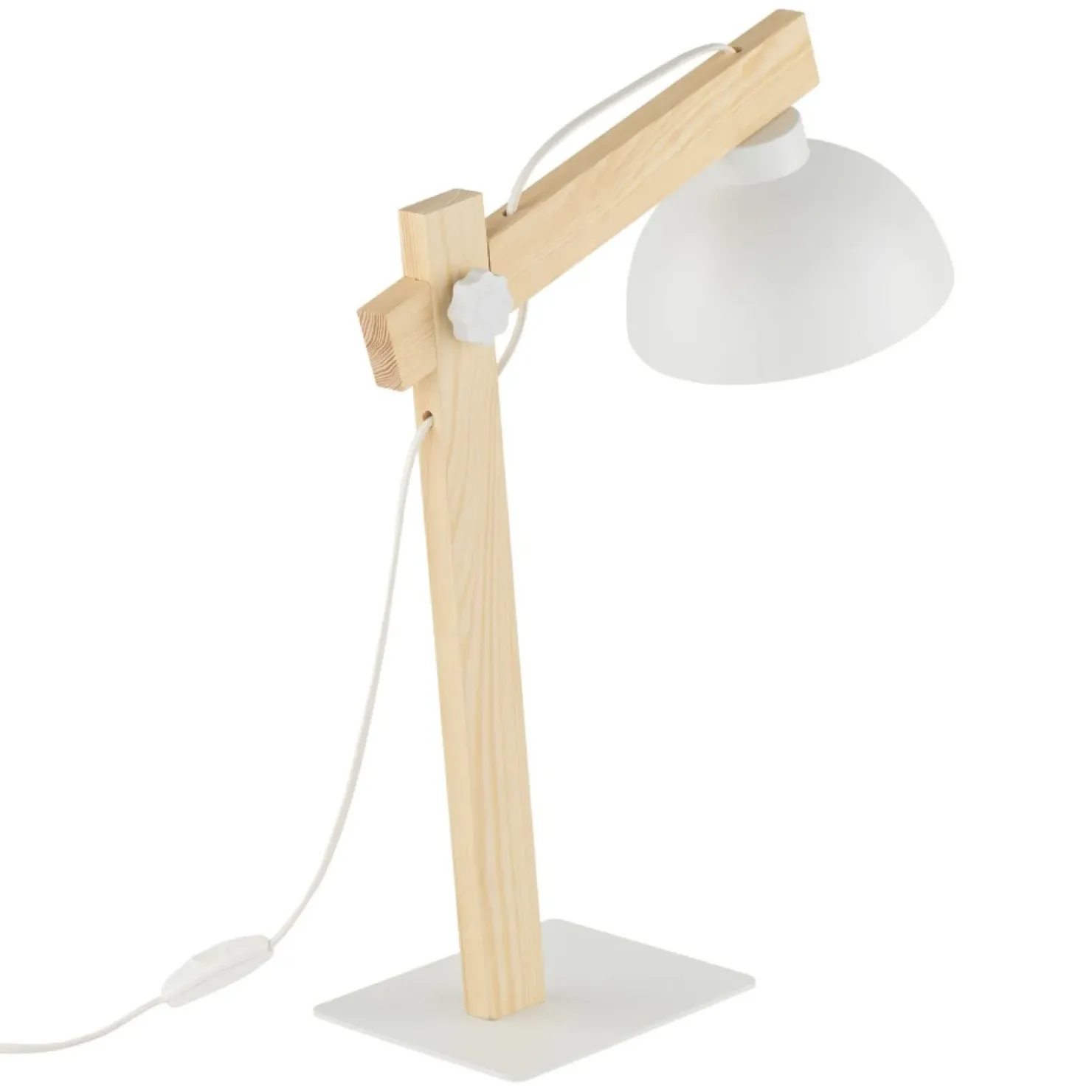 Designerska, biała lampka biurkowa z drewnem TK 5347 z serii OSLO*Sklep Kaja Store