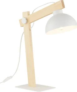 Designerska, biała lampka biurkowa z drewnem TK 5347 z serii OSLO*Sklep Kaja Store