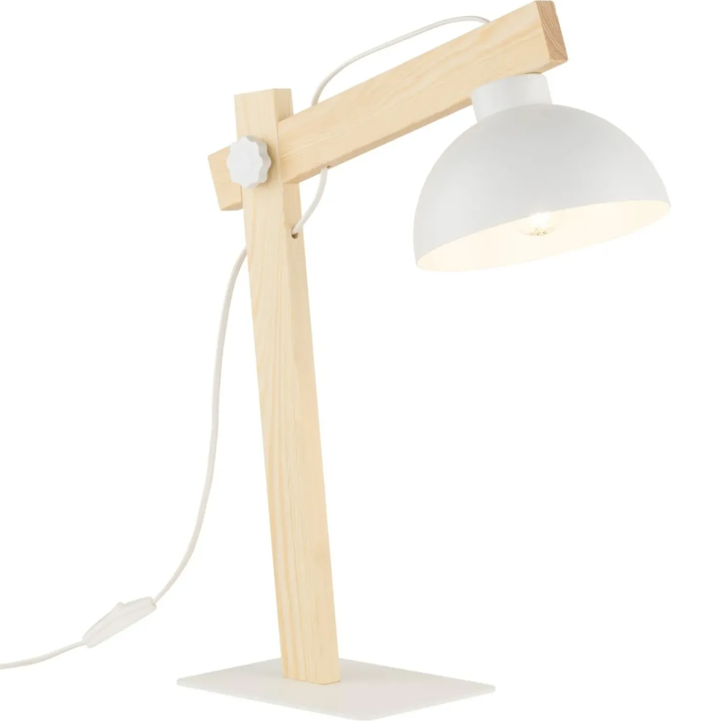 Designerska, biała lampka biurkowa z drewnem TK 5347 z serii OSLO*Sklep Kaja Store