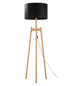 Drewniana lampa podłogowa z czarnym abażurem TK 5425 z serii PEREZ*Sklep Kaja Clearance