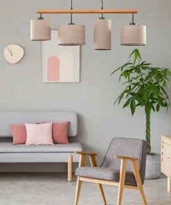 Clearance Sklep Kaja Drewniana lampa sufitowa z 4 abażurami TK 6108 DEVA | Kaja Oświetlenie beż