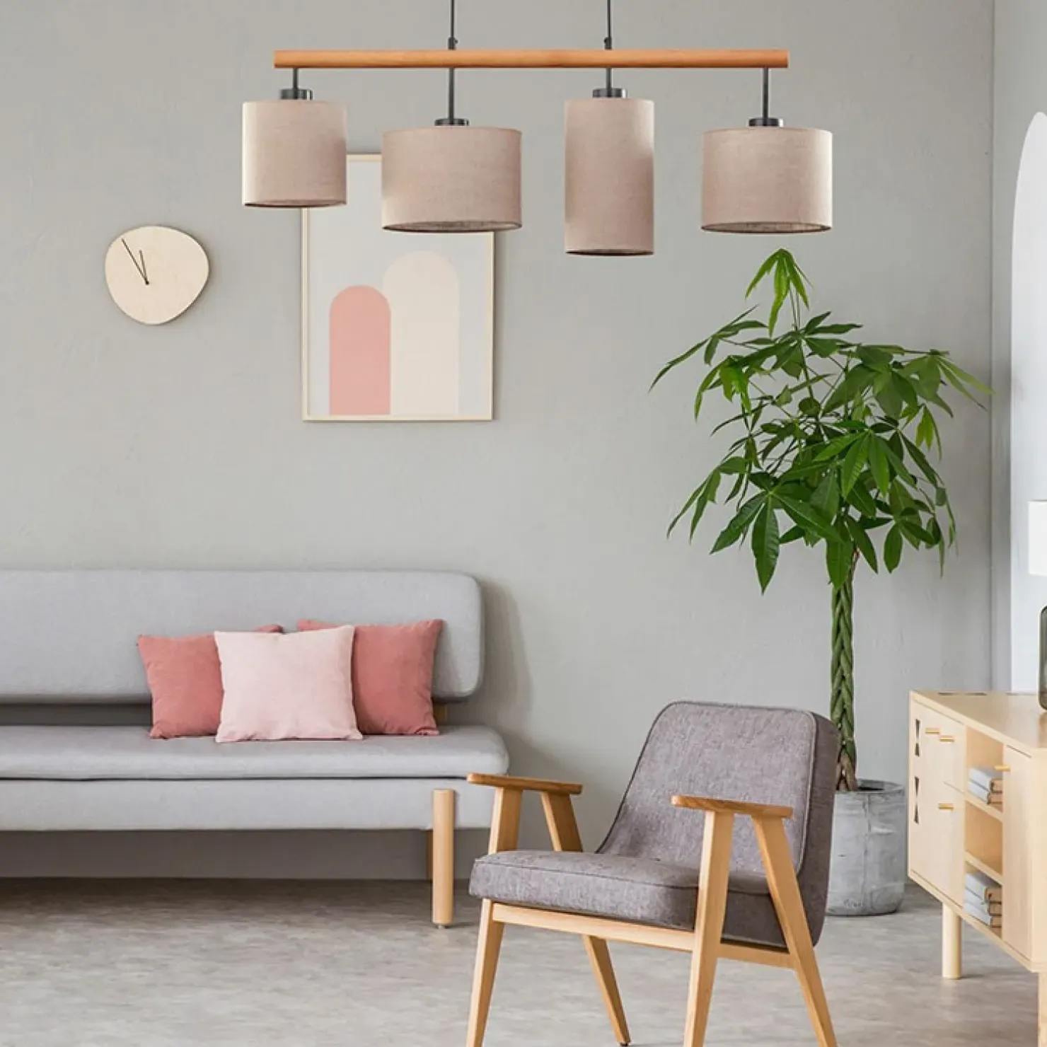Clearance Sklep Kaja Drewniana lampa sufitowa z 4 abażurami TK 6108 DEVA | Kaja Oświetlenie beż