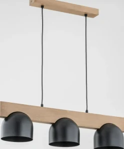 Cheap Sklep Kaja Drewniana lampa wisząca z 3 czarnymi kloszami AL 62089 | Kaja