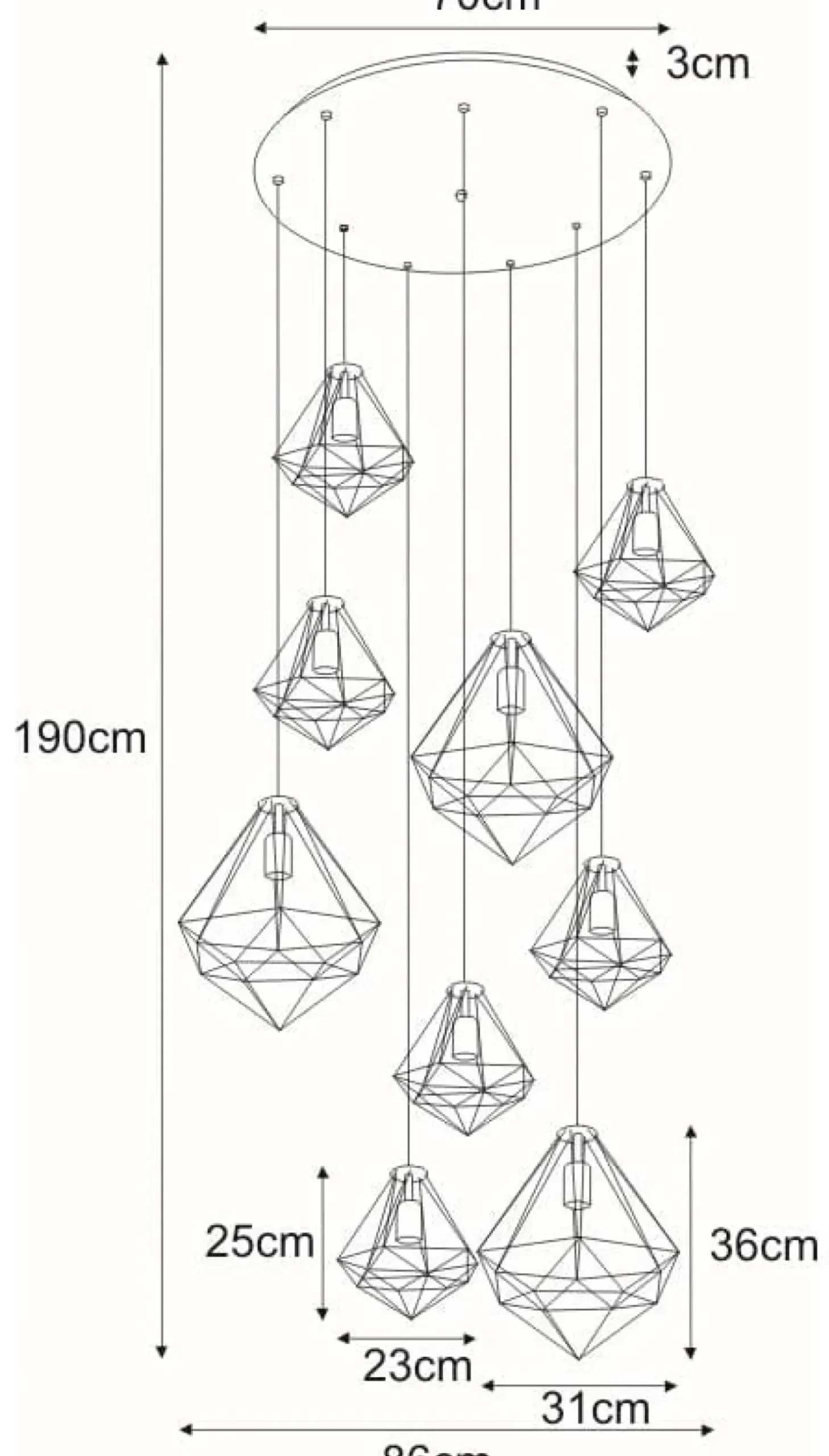Store Sklep Kaja Duża lampa z kloszami w kształcie diamentów KP-14 GOLD | Kaja