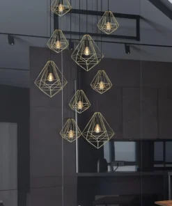 Store Sklep Kaja Duża lampa z kloszami w kształcie diamentów KP-14 GOLD | Kaja