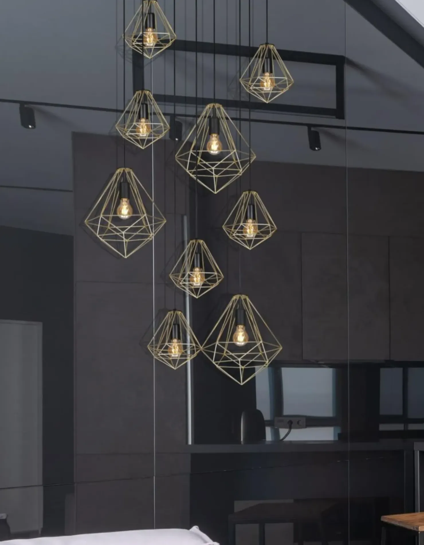 Store Sklep Kaja Duża lampa z kloszami w kształcie diamentów KP-14 GOLD | Kaja