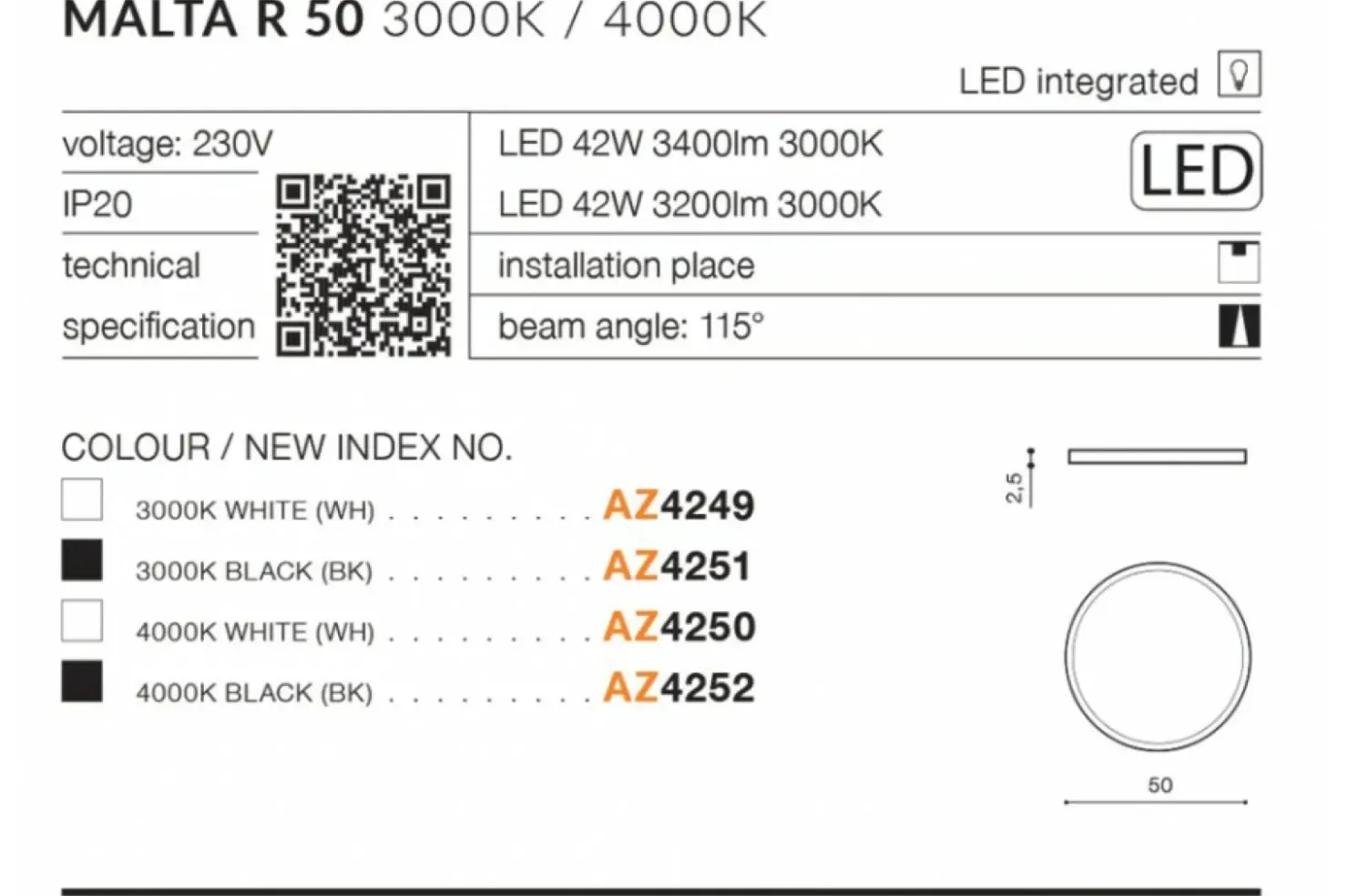 Duży klasyczny plafon LED 4000K 50cm AZ4250 MALTA | Kaja*Sklep Kaja Hot
