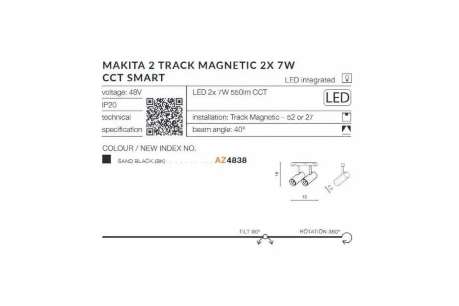 Dwupunktowa głowica 2x7W CCT SMART AZ4838 MAKITA ALFA MAGNETIC 48V*Sklep Kaja Cheap