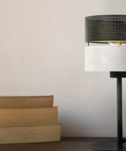 Estetyczna lampka z biało-czarnym abażurem K-5296 z serii VEGA*Sklep Kaja Store