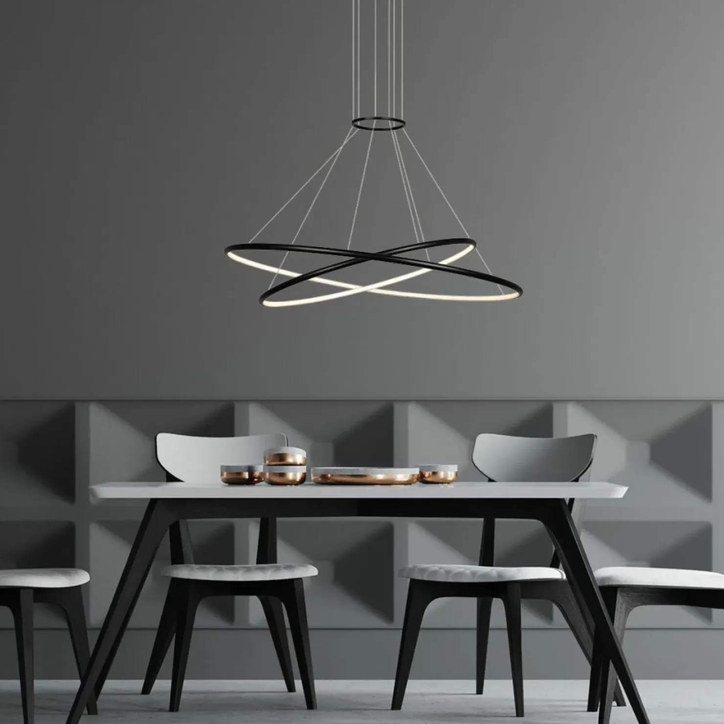 Flash Sale Sklep Kaja Geometryczna lampa wisząca LED LP-940/2P 4BK HALIFAX | Kaja