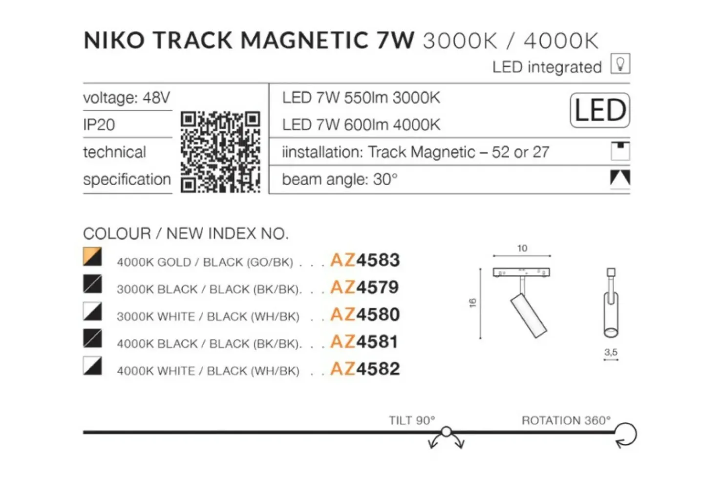 Głowica LED do szyny 1-fazowej magnetycznej AZ4583 NIKO | Kaja*Sklep Kaja Flash Sale