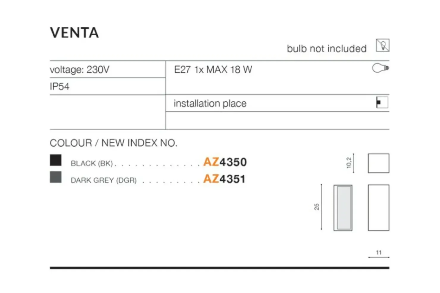 Kinkiet elewacyjny zewnętrzny na taras AZ4351 VENTA | Kaja Oświetlenie*Sklep Kaja Outlet