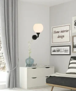 Kinkiet z czarną oprawą i mlecznym kloszem 21-16249 z serii CALDERA*Sklep Kaja Outlet