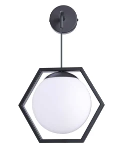 Kinkiet z kloszem w czarnej geometrycznej ramce K-4789 | Kaja*Sklep Kaja Fashion