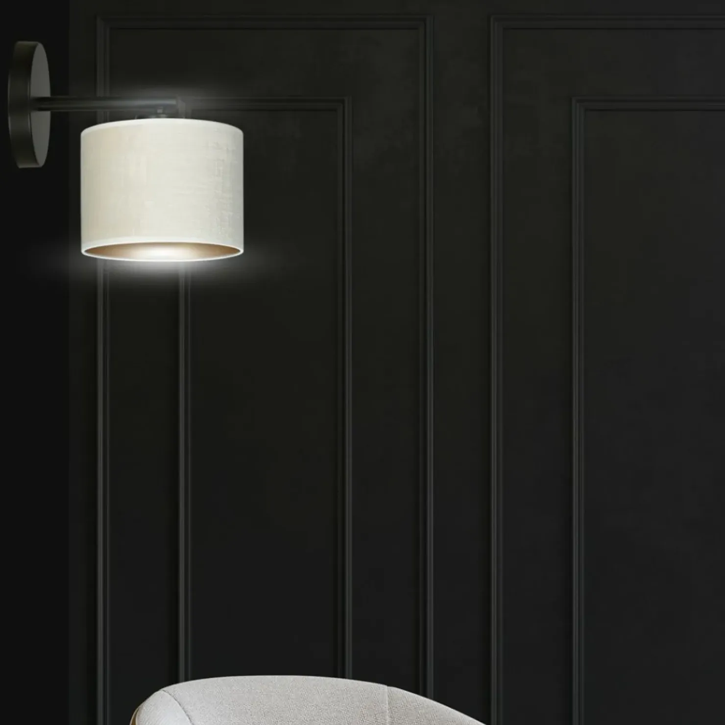 Klasyczna lampa ścienna z biało-złotym abażurem 1052/K1 HILDE | Kaja*Sklep Kaja Cheap