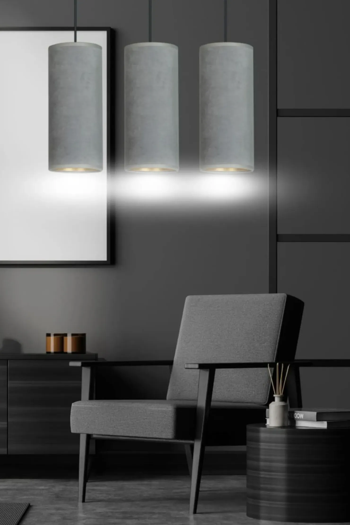 Klasyczna lampa wisząca z szarymi abażurami 1060/3 BENTE | Kaja*Sklep Kaja Clearance