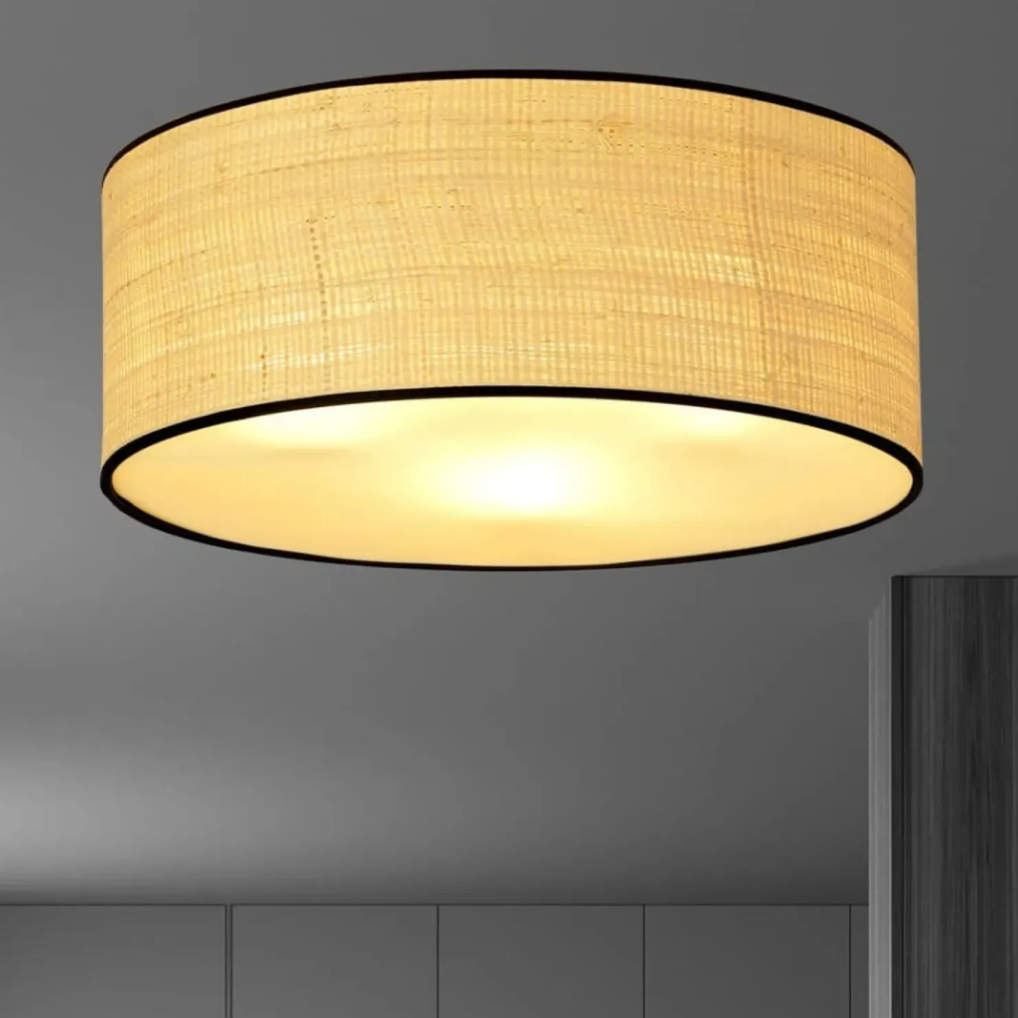 Klasyczny plafon z rattanowym abażurem 1149/3 ASTON | Kaja Oświetlenie*Sklep Kaja Outlet