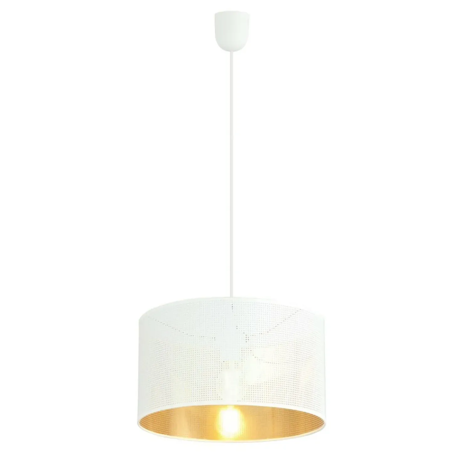 Store Sklep Kaja Klasyczny zwis z biało-złotym abażurem 1147/1 ASTON | Kaja Oświetlenie