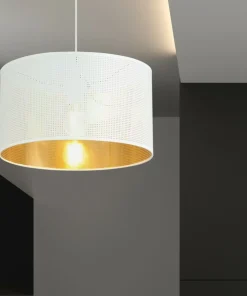 Store Sklep Kaja Klasyczny zwis z biało-złotym abażurem 1147/1 ASTON | Kaja Oświetlenie