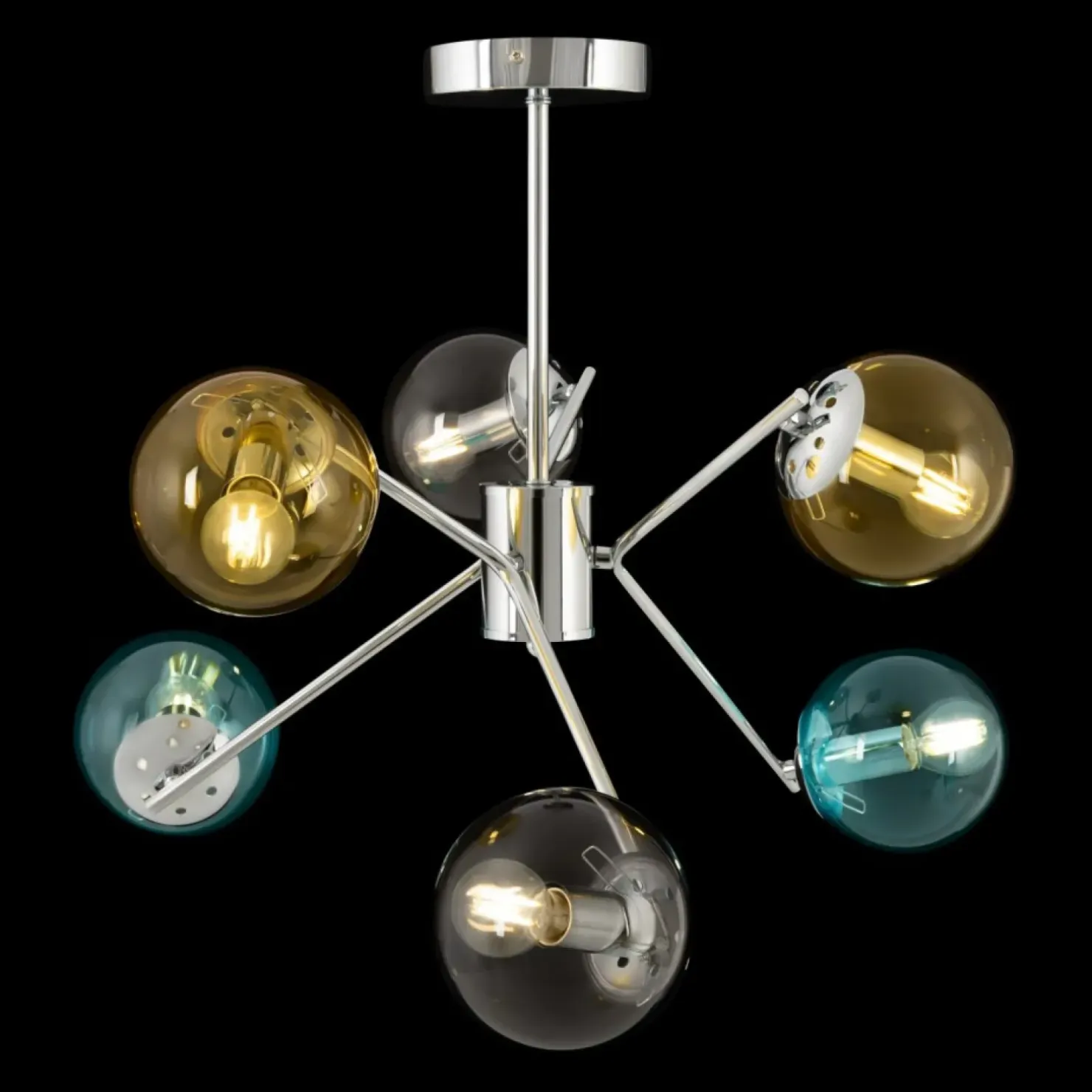 Store Sklep Kaja Kolorowa lampa wisząca, z kloszami kulkami MOD139PL-06CH z serii NANCY chrom
