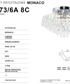 Kryształowa plafoniera do salonu 6773/6A 8C MONACO | Kaja Oświetlenie*Sklep Kaja Sale