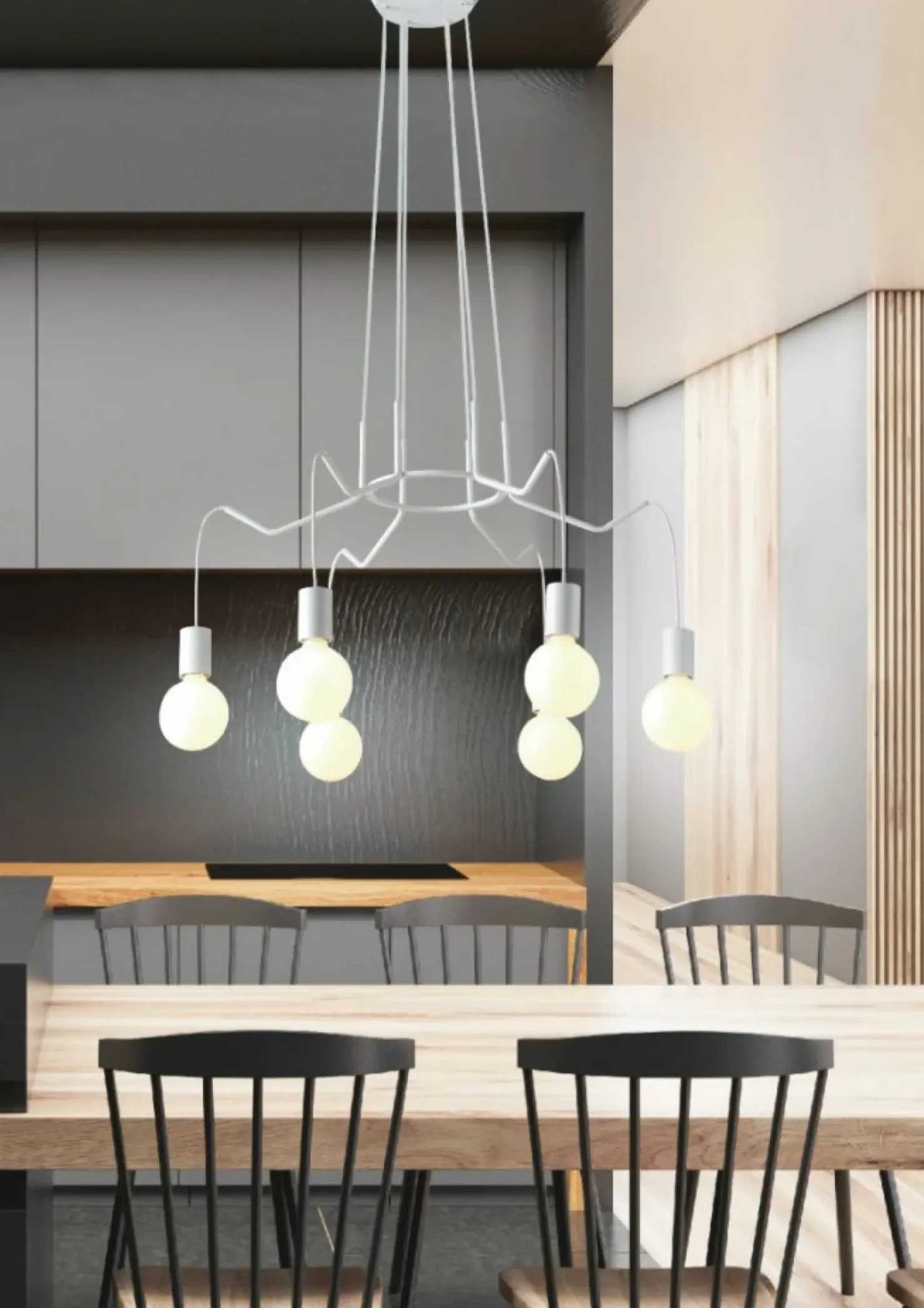 New Sklep Kaja Lampa bez kloszy, minimalistyczny żyrandol 36-71026 BASSO | Kaja białymatowy