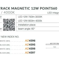 Lampa do szynoprzewodu 19,5cm 12W 3000K AZ4595 KIRA ALFA MAGNETIC 48V*Sklep Kaja Store