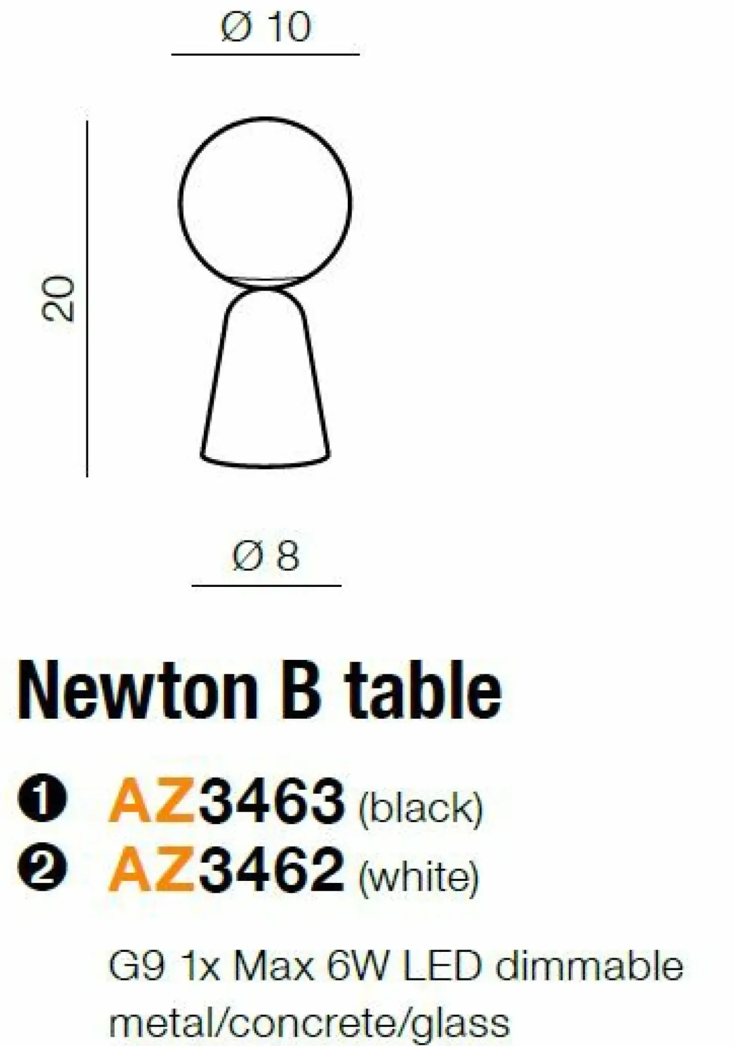 Lampa nocna z betonu z mlecznym kloszem AZ3463 NEWTON | Kaja*Sklep Kaja Fashion