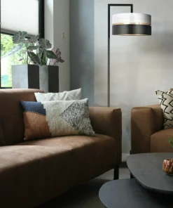 Lampa podłogowa z czarno-białym abażurem, do salonu K-5295 z serii VEGA*Sklep Kaja Online