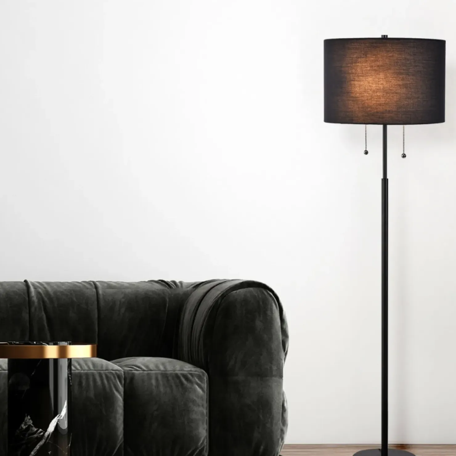 Lampa stojąca włączana sznureczkami LP-0304/2F BK FOGO | Kaja*Sklep Kaja Outlet