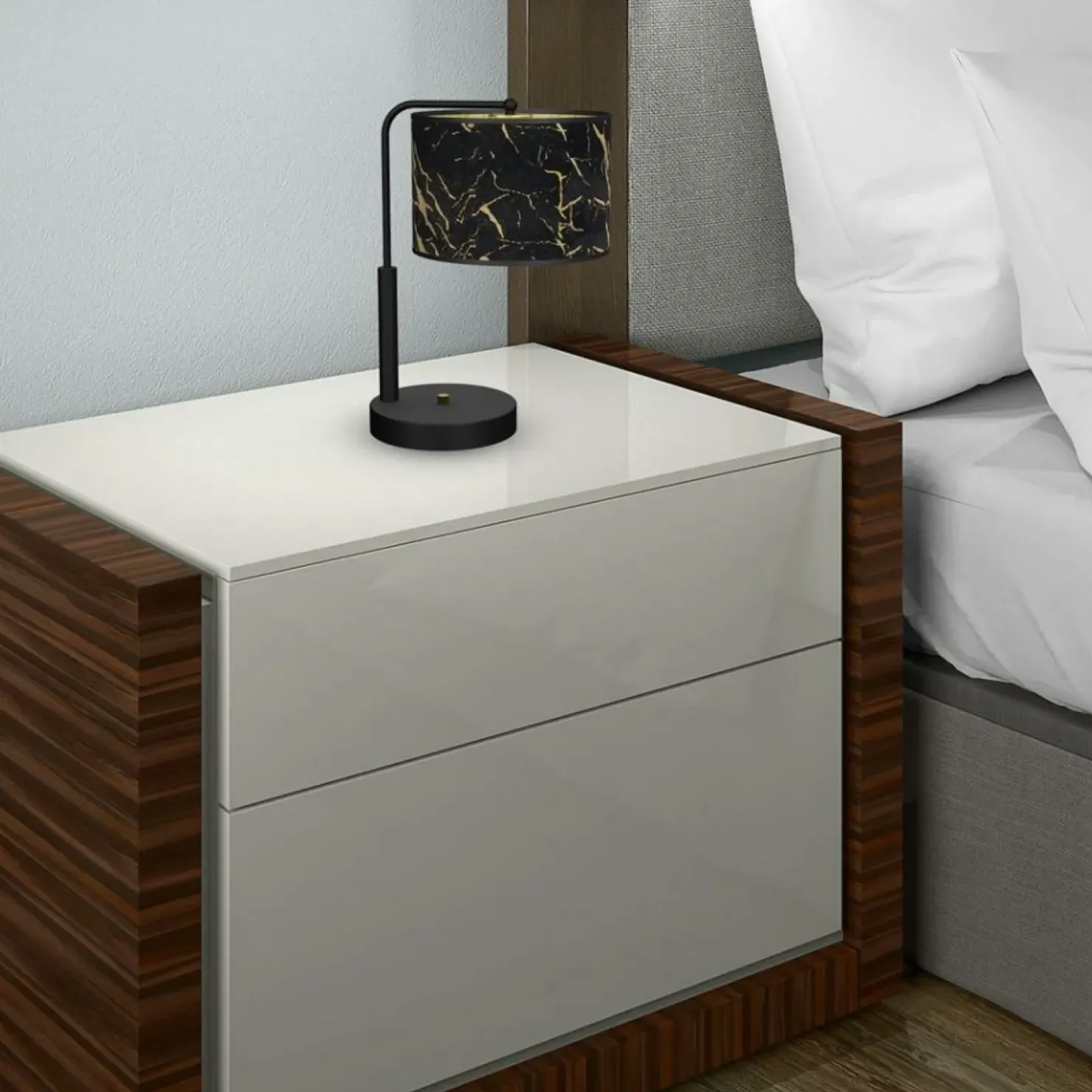 Lampa stołowa z abażurem złoto-czarnym MLP7299 z serii SENSO | Kaja Oświetlenie*Sklep Kaja Sale